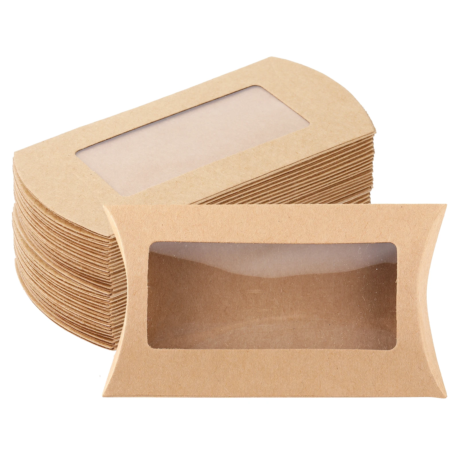 

10pcs Pillow Shape Candy Box with Window Wedding Christmas Kraft Paper Chocolate Gift Packaging Boxes Birthday Party Supplies