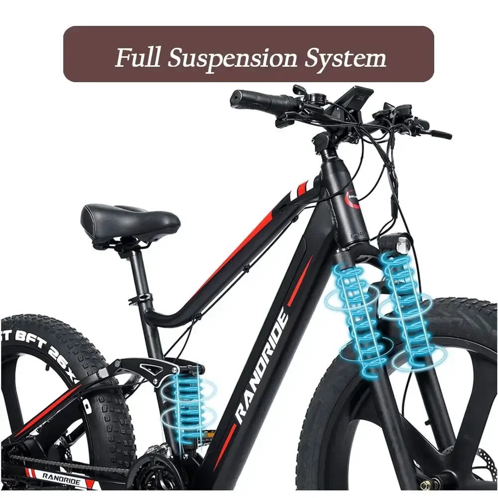 RANDRIDE YX90M Electric Bike, 26'' Fat Tire, 1000W Motor, 48V13.6Ah Battery, 45km/h Max Speed, 100km Range, Hydraulic Brake, LCD S64134f55a25b40fb9fed8364c6b5ce418