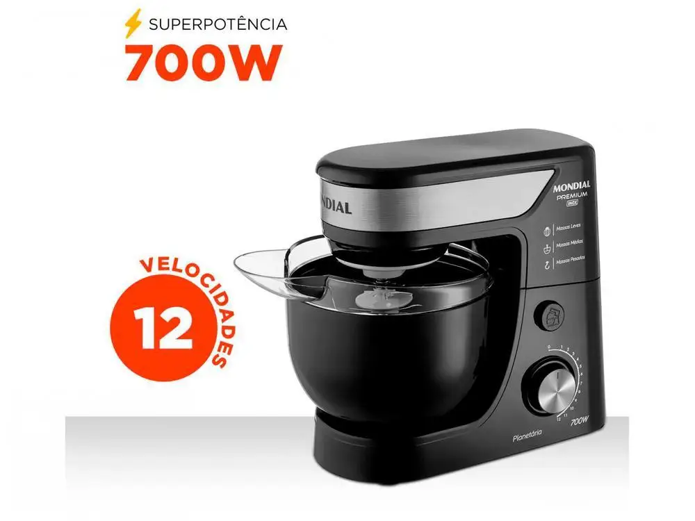 Batedeira Planetária Mondial Preto e Inox 700W - 220V 3