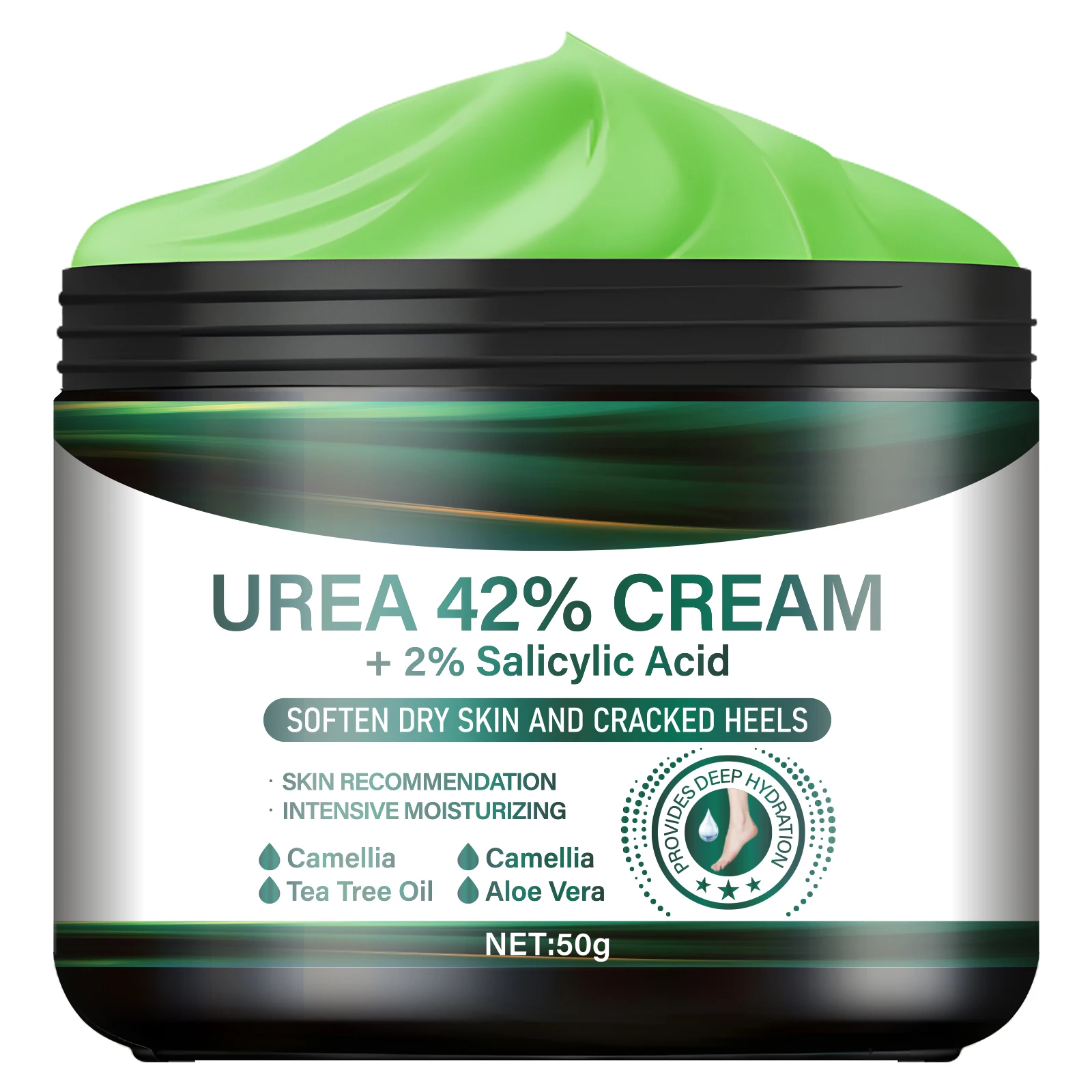 קרם רגליים Urea 42% עם חומצה סליצילית - תיקון עקב סדוק אינטנסיבי, עץ התה ואלו, ספיגה מהירה, טיפול בחורף