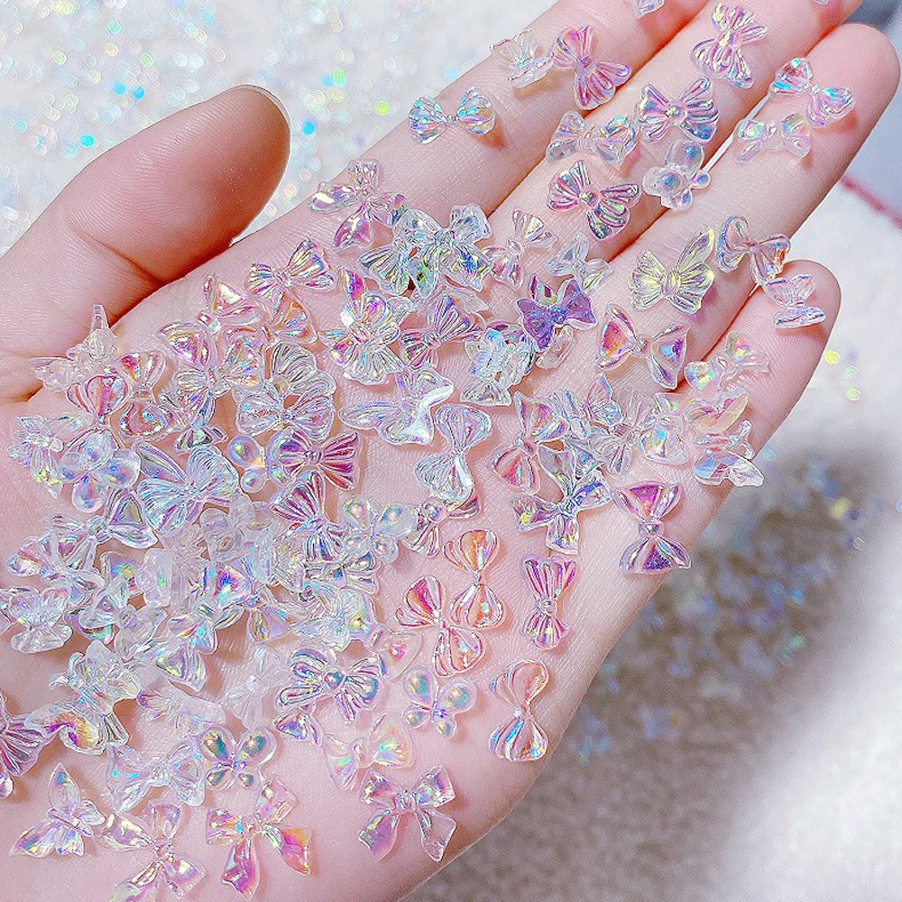 

50Pcs Autumn Aurora Bow/Bear/Animal Mixed Nail Jewelry 3D Cute Cartoon Nail Rhinestone Decoration DIY Korean Design Accessories