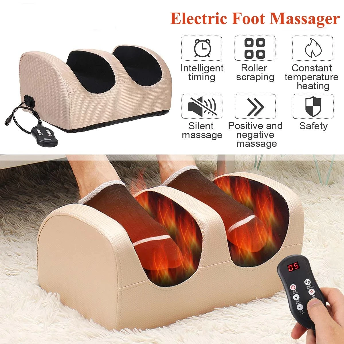 Electric Heated Foot Massager with Deep Tissue Shiatsu Roller