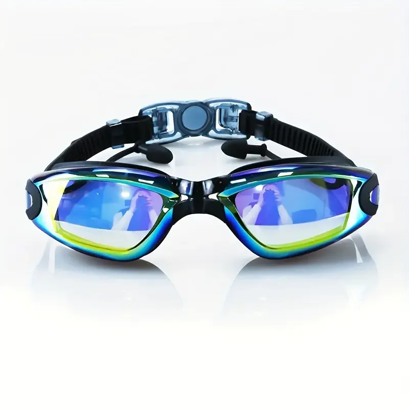 1pc Large Frame Swimming Goggles With Earplugs, Waterproof Anti-fog Adult Swimming Glasses, Swim Eyewear