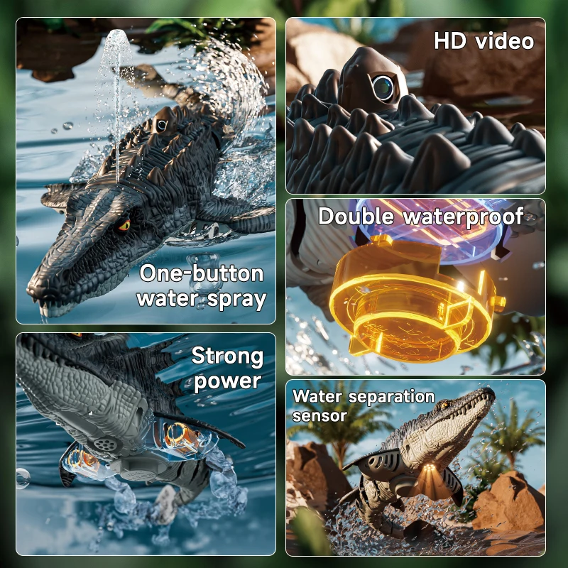 2.4GHz Simulation Dinosaur Rc Toys Remote Control Boat with Light and Spray for Swimming Pool Bathroom kids toys For Boys Gifts