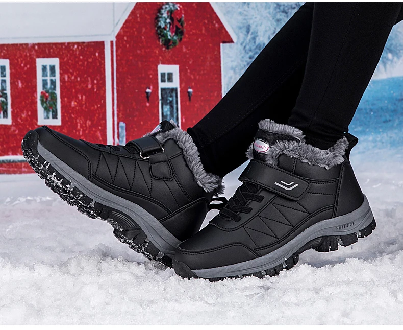 2023 Winter Men Boots Plush Leather Waterproof Sneakers Climbing Shoes Unisex Women Outdoor Non-slip Warm Hiking Ankle Boot Man