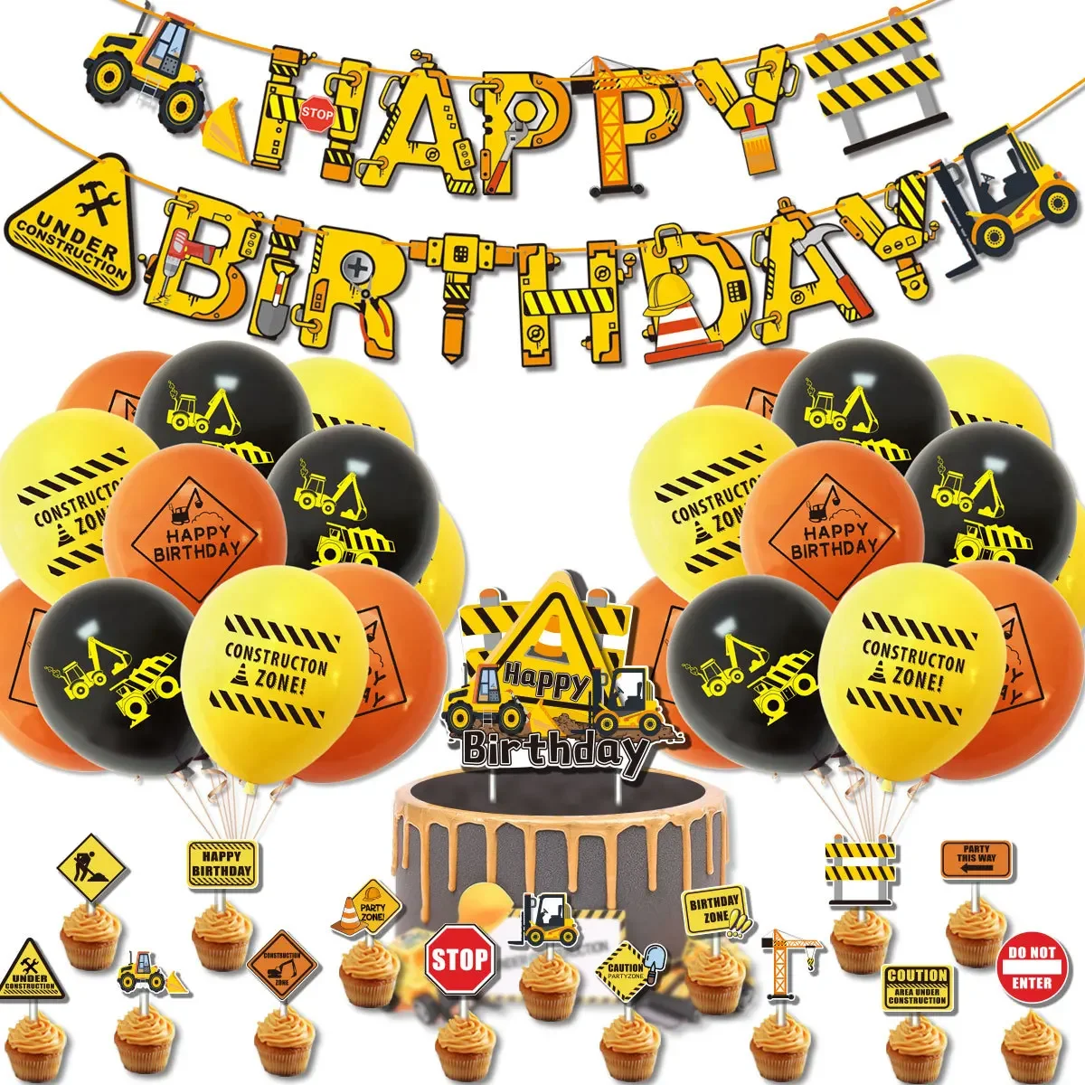 Striscione Gonfiabile Per Feste A Tema Costruzioni | Banner Con Foglio Metallico Per Compleanno Bambino | Decorazione Cantieri Per Torta E Sfondo Foto - 2