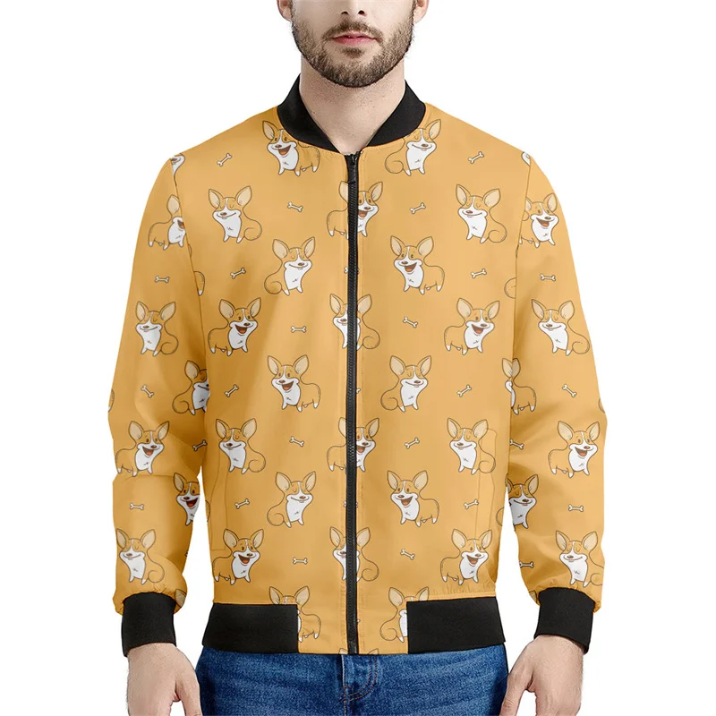 thumbnail image 1 of Chaquetas con cremallera y estampado 3D de Corgi de dibujos animados para hombres y niños, sudadera con estampado de mascotas y perros, chaqueta bomber informal de calle, abrigo de manga larga, 1 of 5