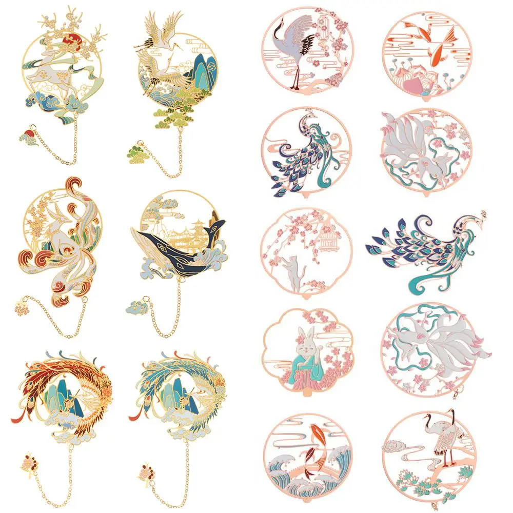 Chinese Style Brass Peacock Bookmark Group Fan Book Clip Pagination Mark Metal Tassel Stationery School Office Supplies metal bookmark bookmarks stationery supplies