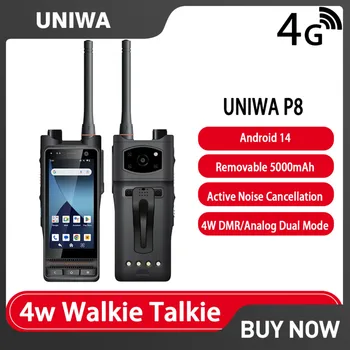 UNIWA P8 4W Watts UHF Smart Zello Walkie Talkie Android14 DMR/Analog Dual Mode Touch Screen IP68 Removable Battery 5000mAh Phone