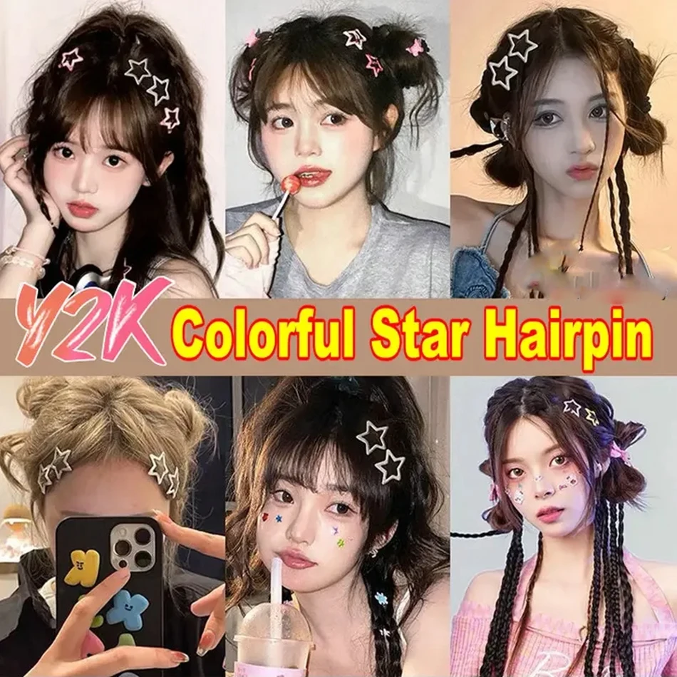 10/20Pcs Girls Headwear Hair Accessories Y2K Women Colorful Star BB Hair Clips Side Barrettes Hair Grip Kids Cute Star Hairpins