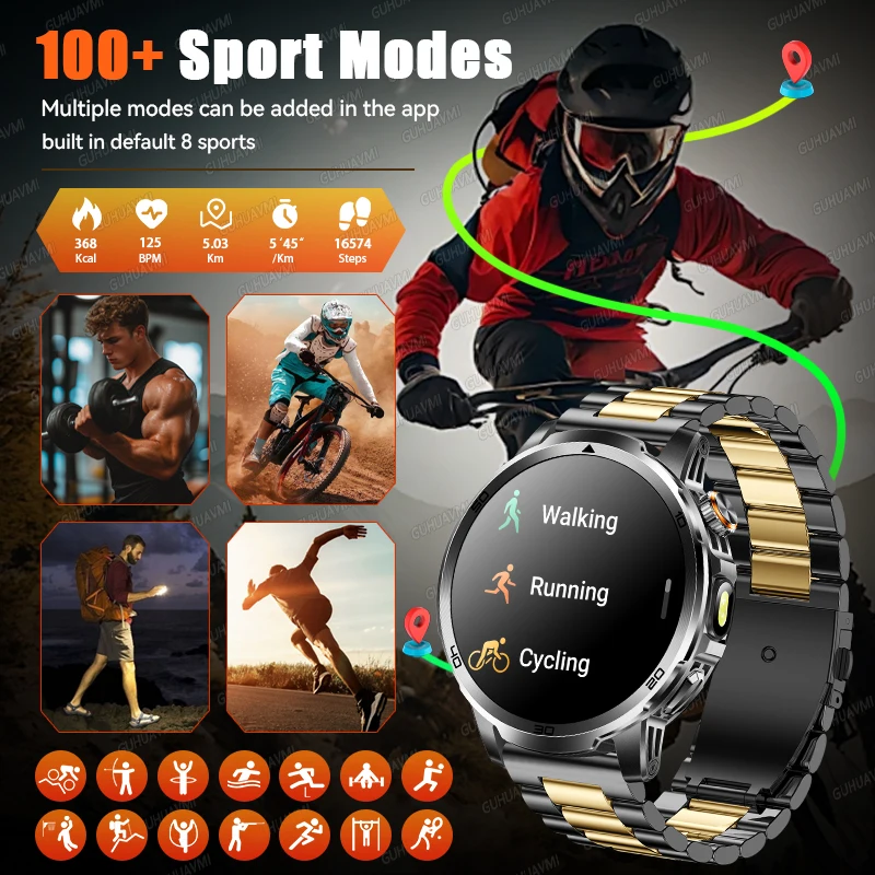 2026 New Military Ultra 1000mAh Battery Smart Watch 1.85 "HD Large Screen IP69K Waterproof LED Flashlight Sports Smartwatch Men 5