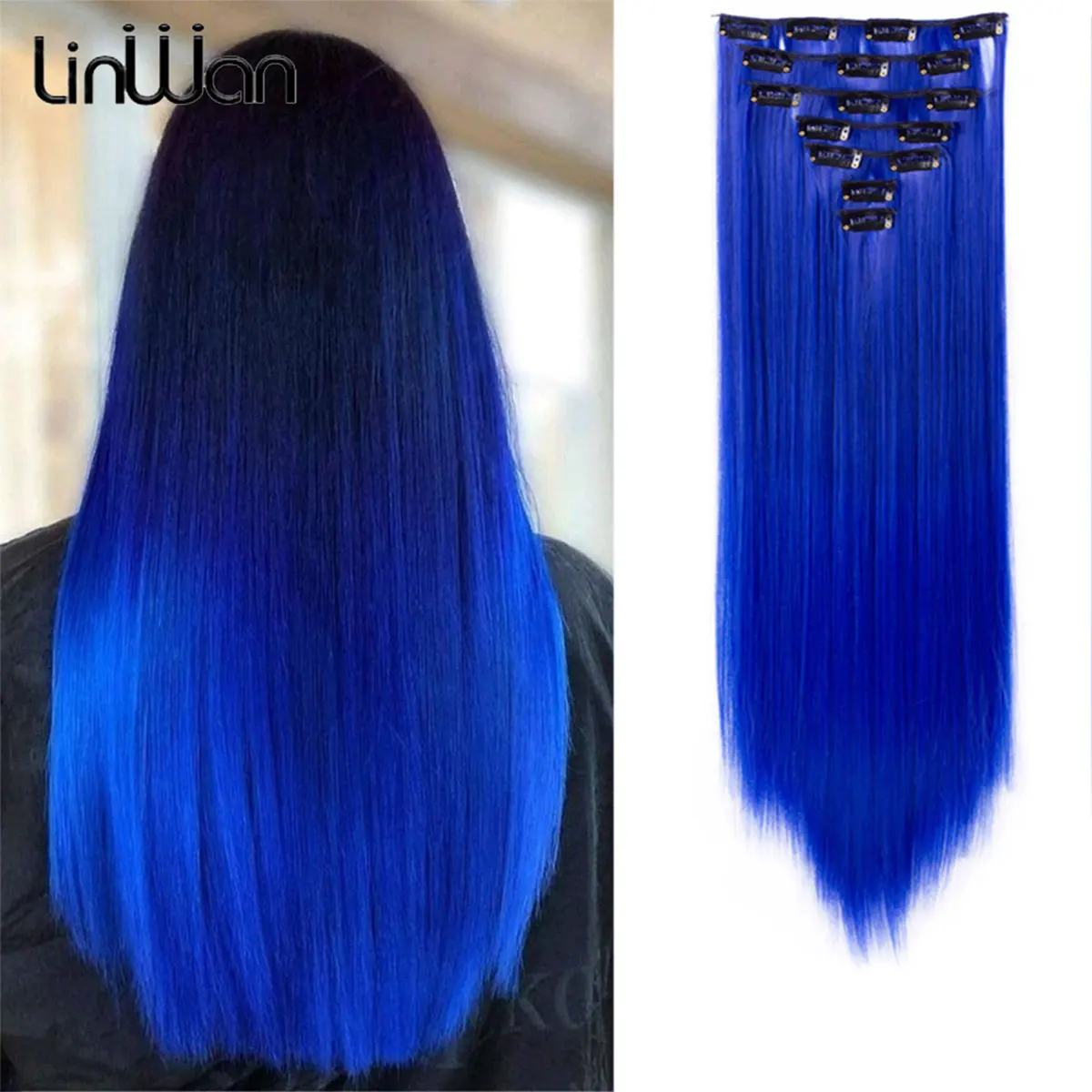 Long Straight Synthetic 16 Clips In Hair Extensions 7Pcs/Set High Temperature Fiber Black Brown Blonde Hairpiece For Women hair extensions
