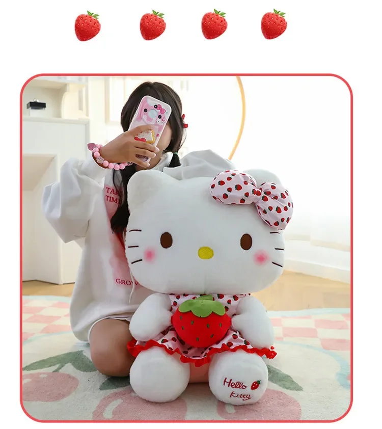23cm Sanrio Hello Kitty Doll Fruit Strawberry Cat Doll Girls Plush Toy Home Decor Pillow Cute Cartoon Girls Birthday Gifts