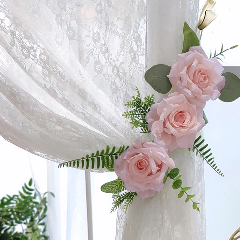 Lot De 2 Embrasses De Rideaux En Roses Artificielles – 60 Cm, Pivoine Champagne – Déco Romantique Pour Mariage, Intérieur