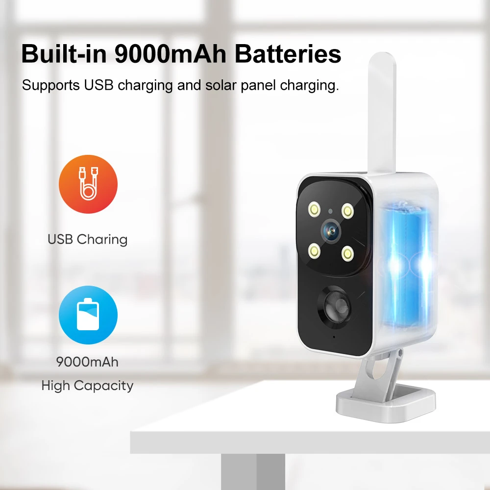 Ubox 4G/WiFi Solar Security Battery Camera 4MP Wireless Outdoor Battery Powered Cameras Color Night Vision PIR Human Motion Cam