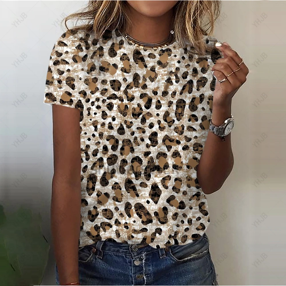 

Women's Summer New Fashion Sexy Leopard Print 3D Printed Short Sleeve T-shirt Couple Round Neck Casual Personalized Style Top
