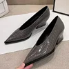 Fashionable Crocodile Leather Office Shoes 2024 Women's Simple Patent Leather Shallow High Heels Pointed Toe Women's High Heels 4