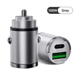 Compact 100W USB - C Fast Charging Car Charger Adapter - 100W Gray