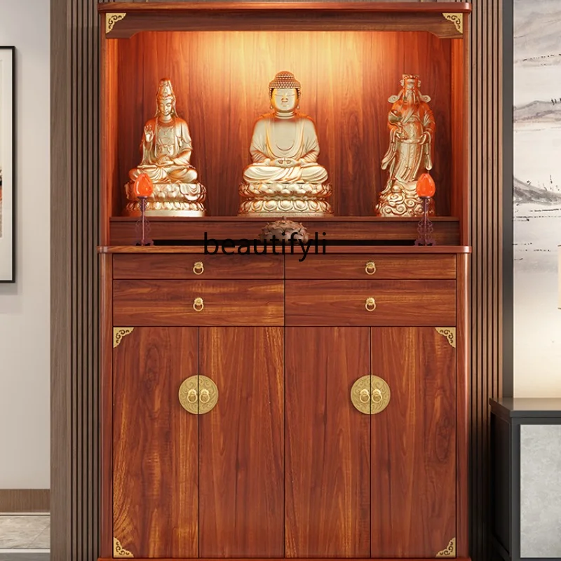 

New Chinese Style Solid Wood Altar Buddha Shrine Home Modern Style God of Wealth Cabinet Buddha Statue Enshrine Sets