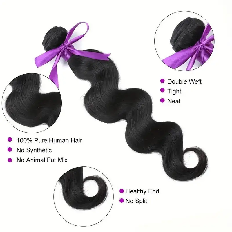 4 Bundles Body Wave Hair Unprocessed Brazilian Virgin Weave Body Wave Human Hair Extensions For Women Natural Color 400g