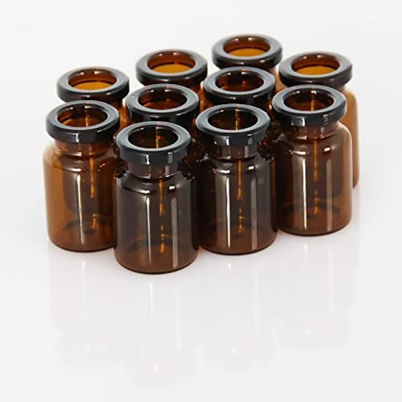 5ml Amber Glass Vials-100 Pack Amber Glass Headspace Vials with Plastic-Aluminum Flip Caps and Rubber Stoppers