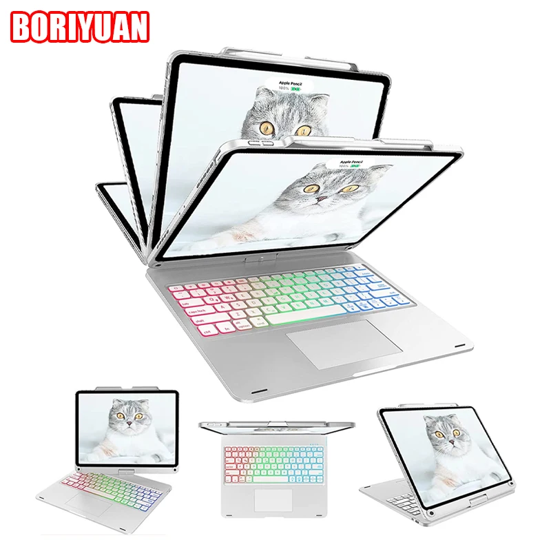 

Touch Keyboard Case for IPad Pro 12.9 5th Gen 2021/4th Gen 2020/3rd Gen 2018 Smart Backlit Bluetooth Kayboard 360 Rotate Cover
