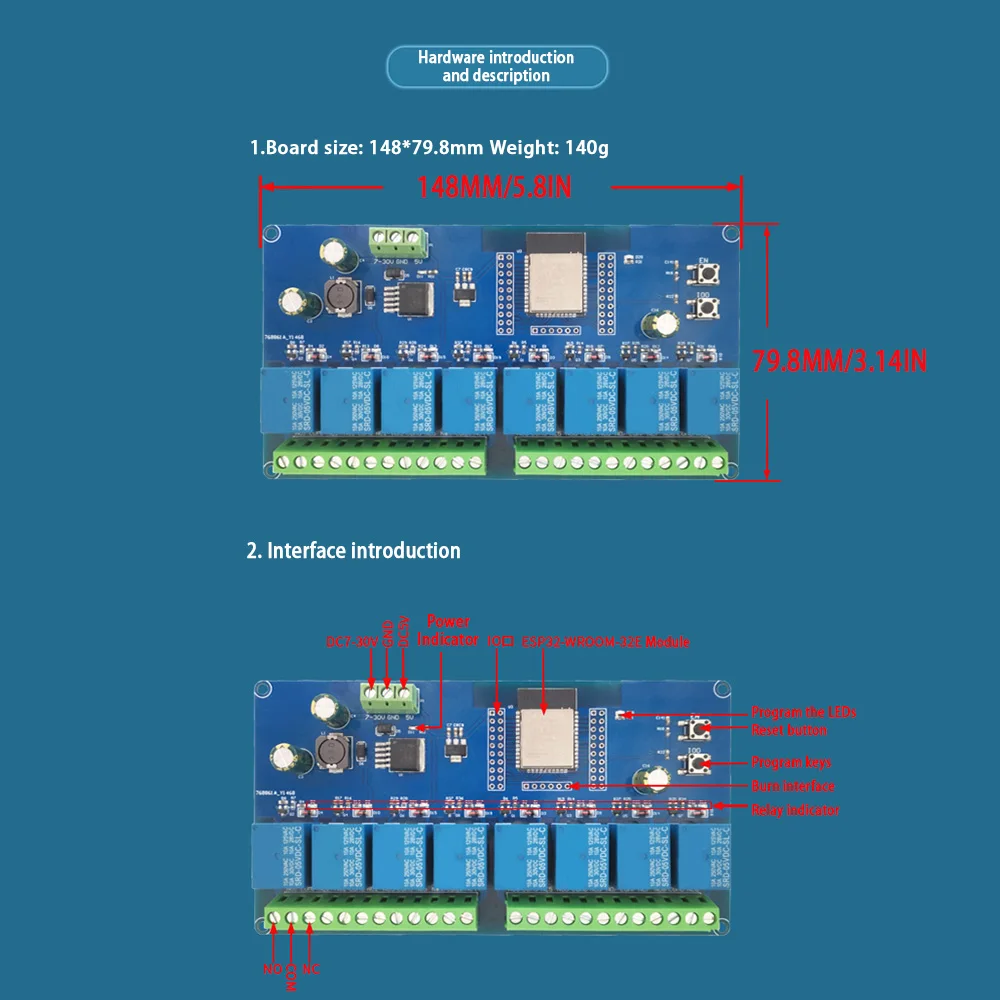 8-Channel WiFi Relay Module with 12V Smart Home Remote Control and Phone App Integration