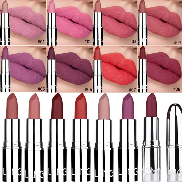 New Matte Lipstick 8 Colors Waterproof Long Lasting Velvet Sexy Non Sticky Moisturizing Solid Lipstick Lips Makeup Tools