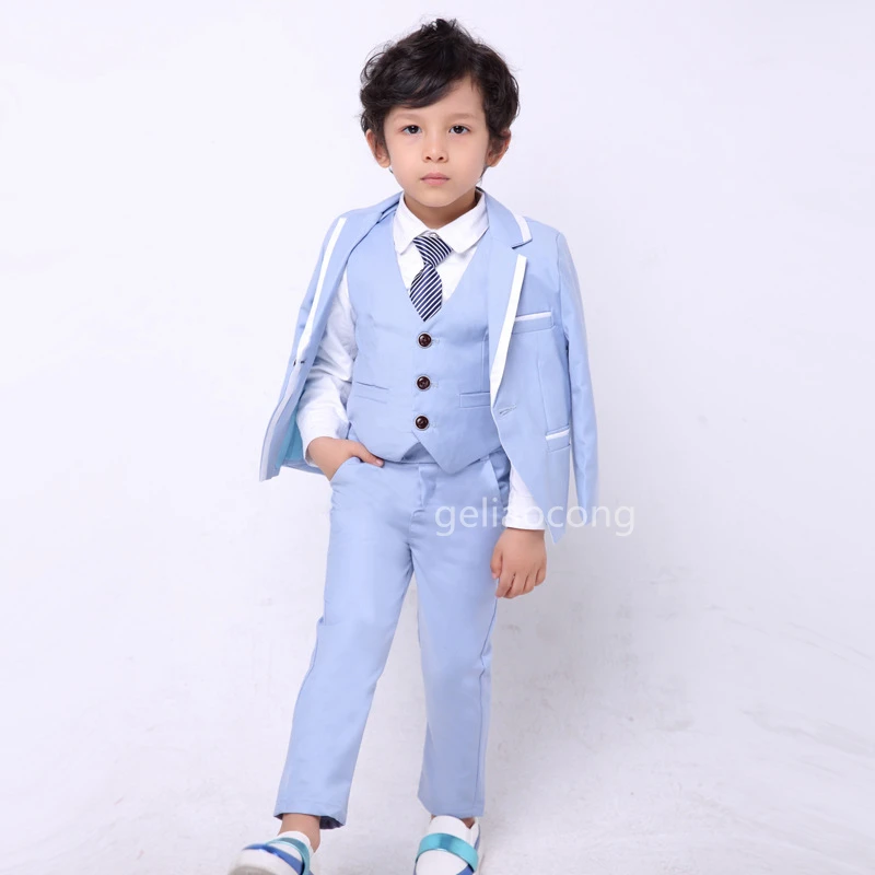 

Boys Formal Wedding Party Groom Tuxedo Suit Kids 3PCS Blazer Vest Pants Photography Set Kids Performances Ceremony Dress Costume