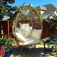 360°Swivel Egg Chair Outdoor,370lbs Capacity Wicker Patio Rotating Basket Chair,All-Weather OversizedEgg LoungerChair for Indoor 1