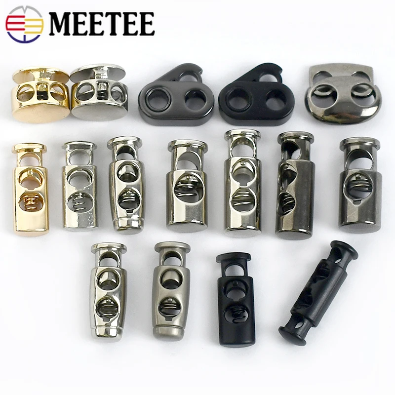 

Meetee 10Pcs Metal Spring Stopper Buckle Cord Lock Double Hole Elastic Rope End Hang Button DIY Hat Stoppers Adjust Clasp
