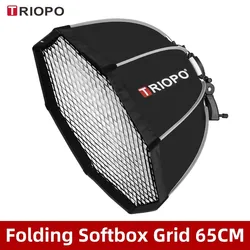 Foldable Octagon Softbox with Bracket Mount and Handle for Speedlite Flash Light (65cm softbox Grid)