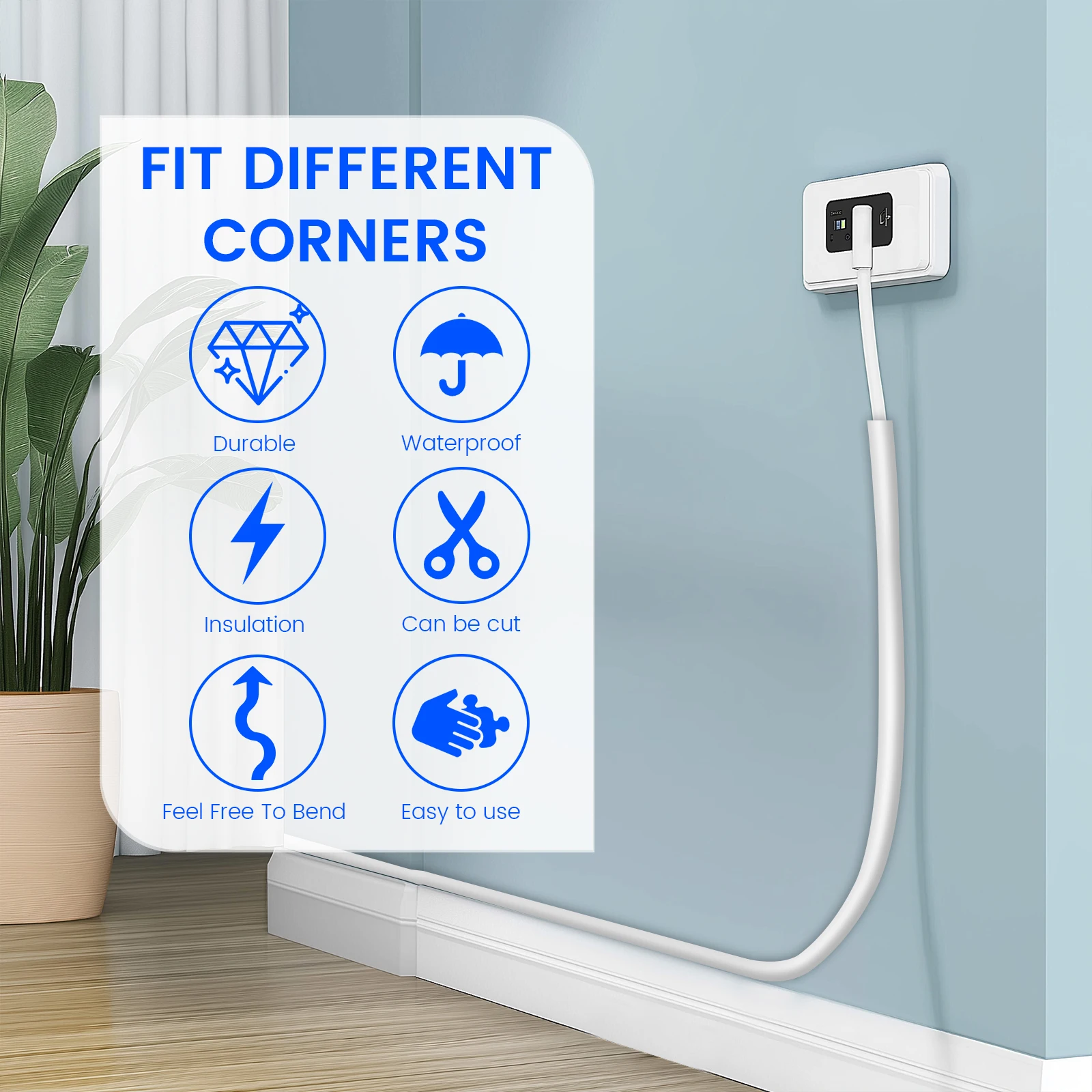 Cable Cover 4/6/8M Self Adhesive Wall Cable Concealer Floor Cord Cover Flexible Cable Wire Fixer Protector for Cord Management
