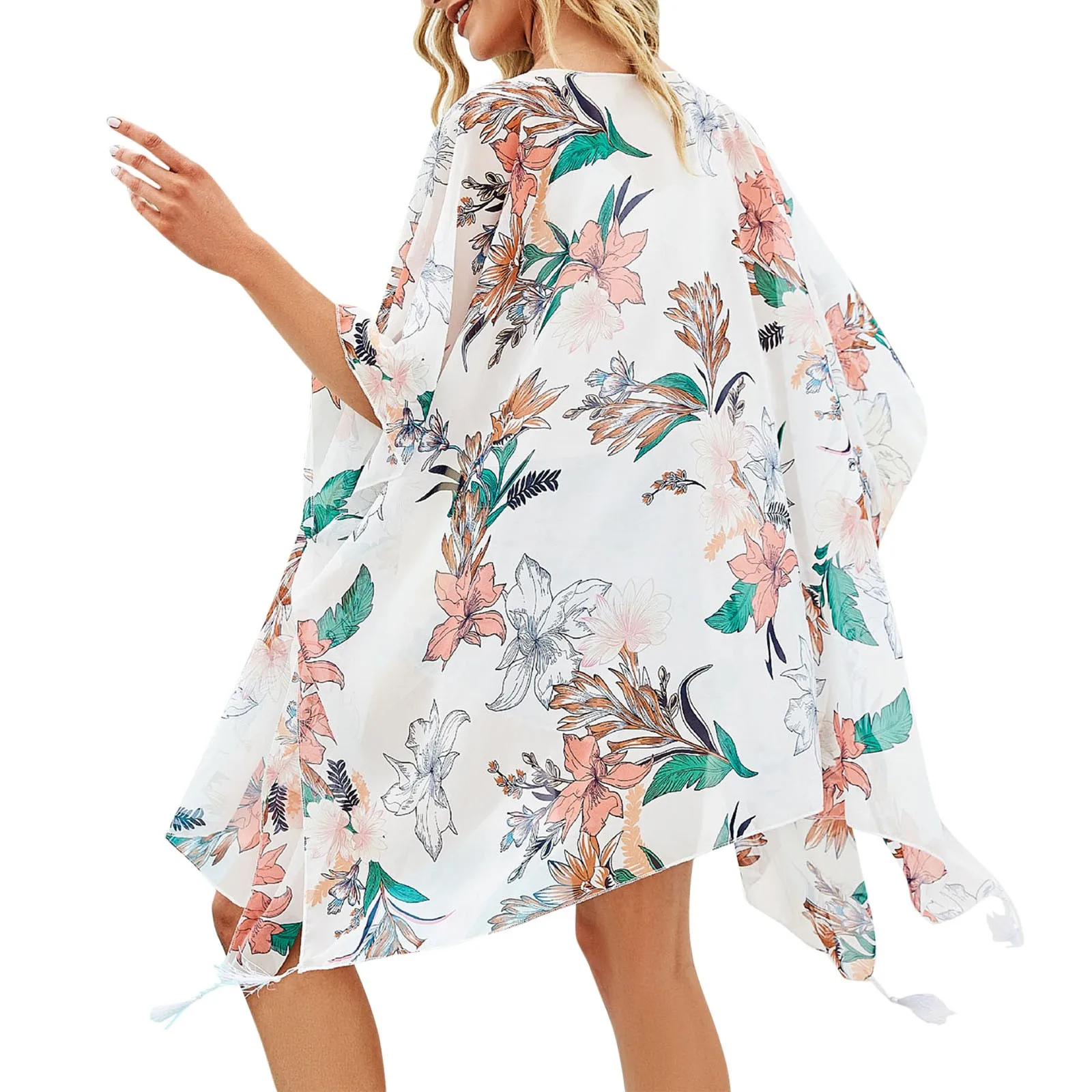 여성용 꽃 수영복 커버업 기모노 프린트 가디건, 쉬어 루즈 캐주얼 비치웨어, 여름 튜닉 비치 수영복