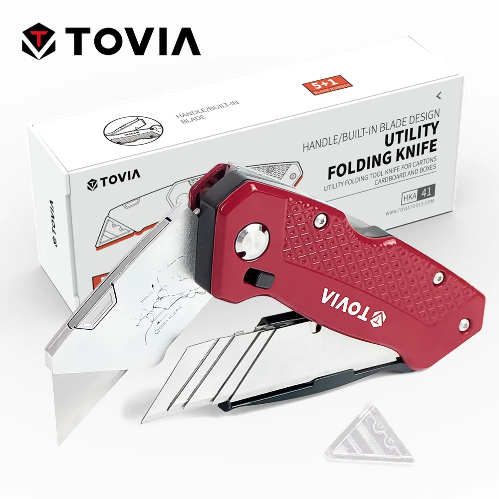 TOVIA Folding Knife with 5 Blades Electrician Utility Knife Blade