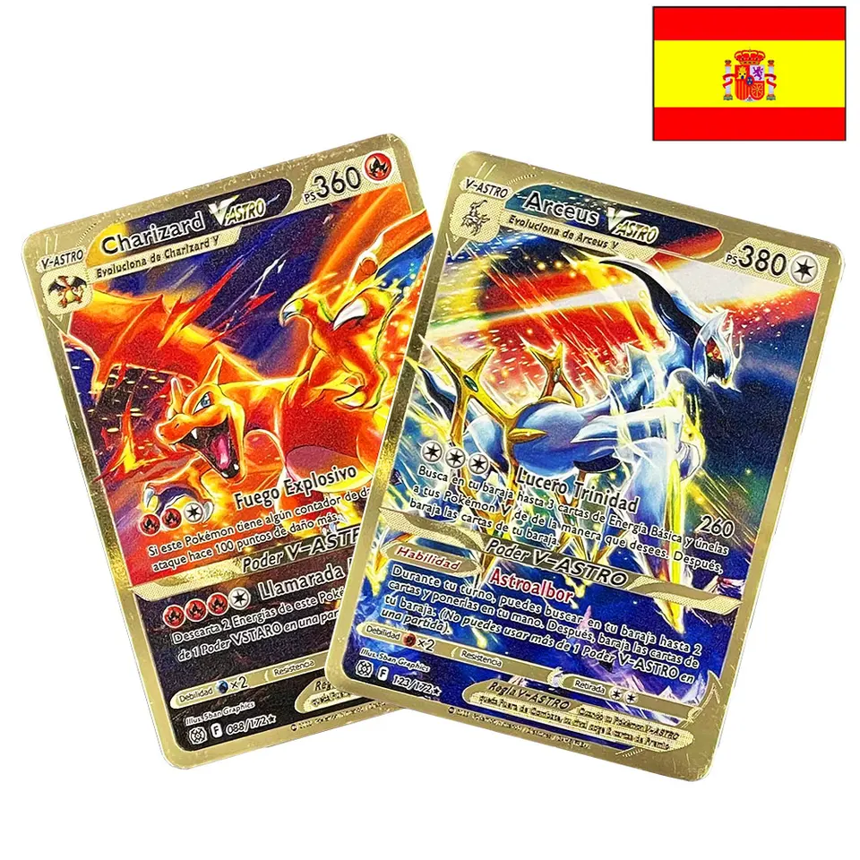 10-54Pcs Spanish Pokémon Cards Pokemon Pikachu Cards Original Spanish  Pokemon Cards Gold Metal Pokemon Card