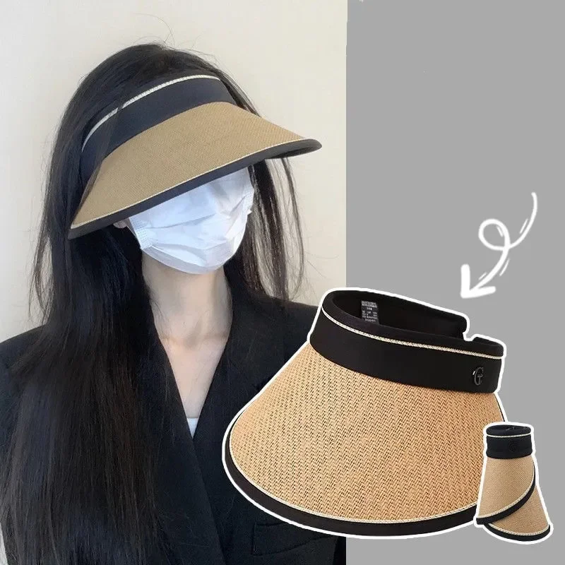 upf50+ Sunblock Sunshade New outdoor sun hat UV protection foreign air straw empty top hat 4
