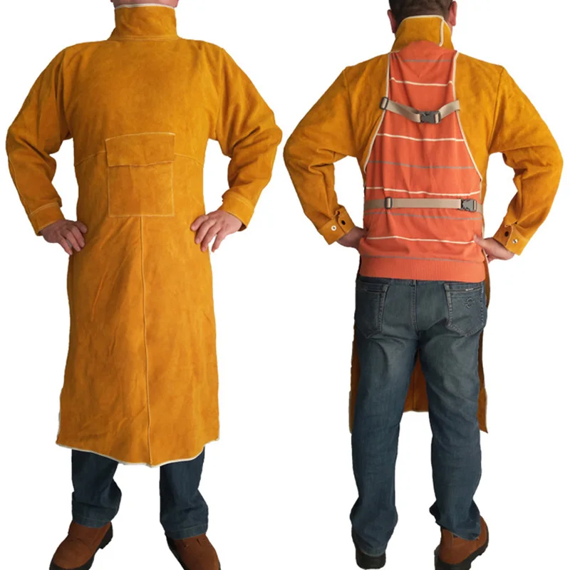

Cowhide Welding Apron Flame Retardant Long Sleeve Welder Protective Clothing Fireproof Wear-resistant Anti-scalding Labor Aprons