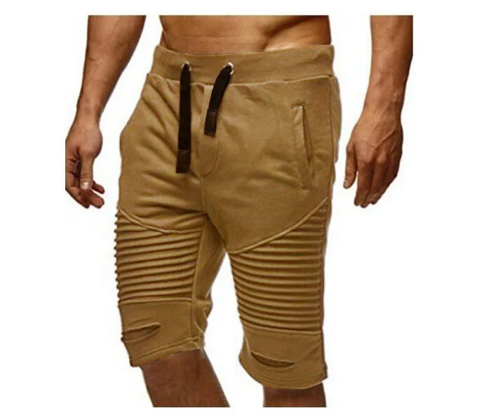 Men Shorts Fashion Pleated Patch Baggy Casual Short Pants Male Trousers Drawstring Elastic Waist Jogger Workout Slacks Sweatpant