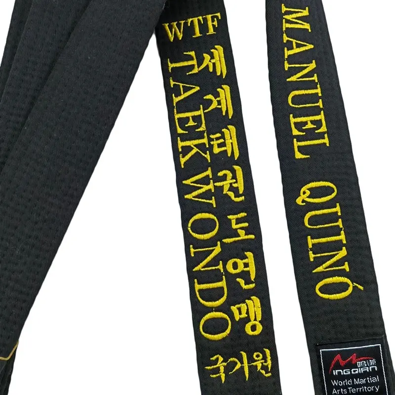 WTF Kukkiwon Taekwondo Faixa Preta, Bordado Largura 5 Poliéster Algodão, Artes Marciais, Treinador de Esportes Cós, Nome Personalizado, Coreano