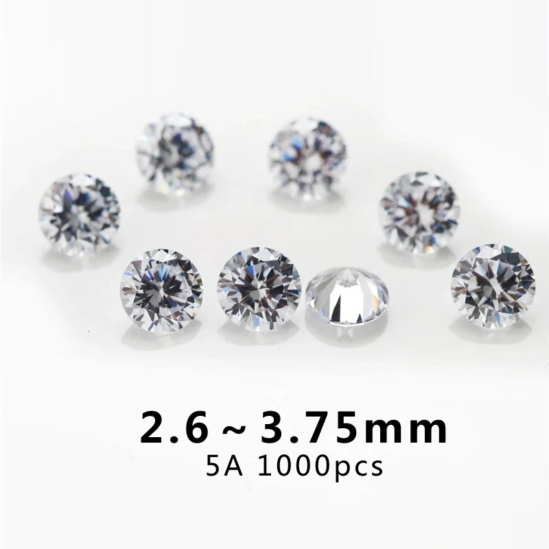 Wholesale 2.6~3.75mm 1000pcs/bag 5A Grade White Zircon Stone Brilliant Round Cut Cubic Zirconia Stones For Jewelry Making DIY