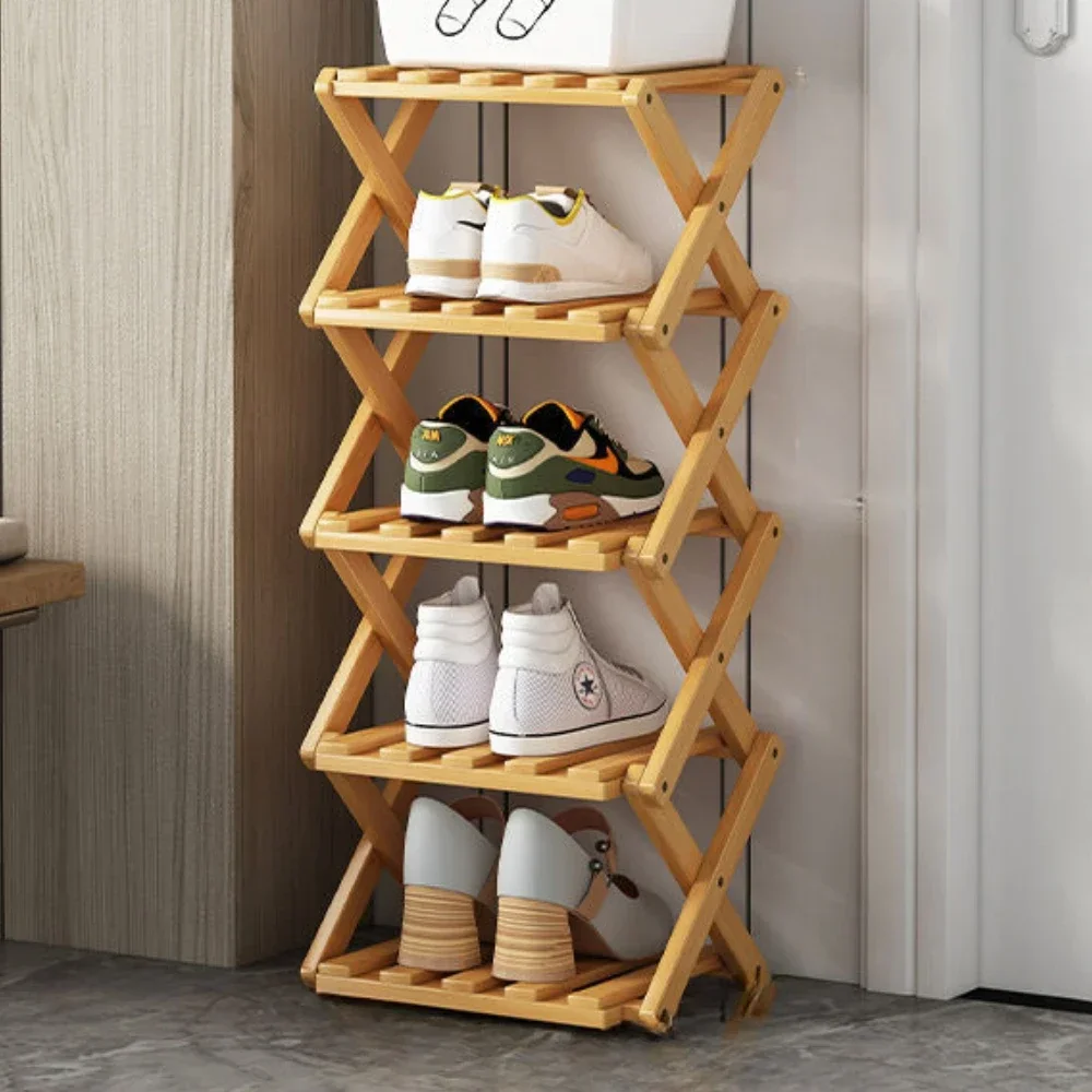 Bamboo Shoe Rack Multi Layer Simplicity Telescopic Shoe Rack No Installation Required Foldable Not Occupying Space Storage Rack 4