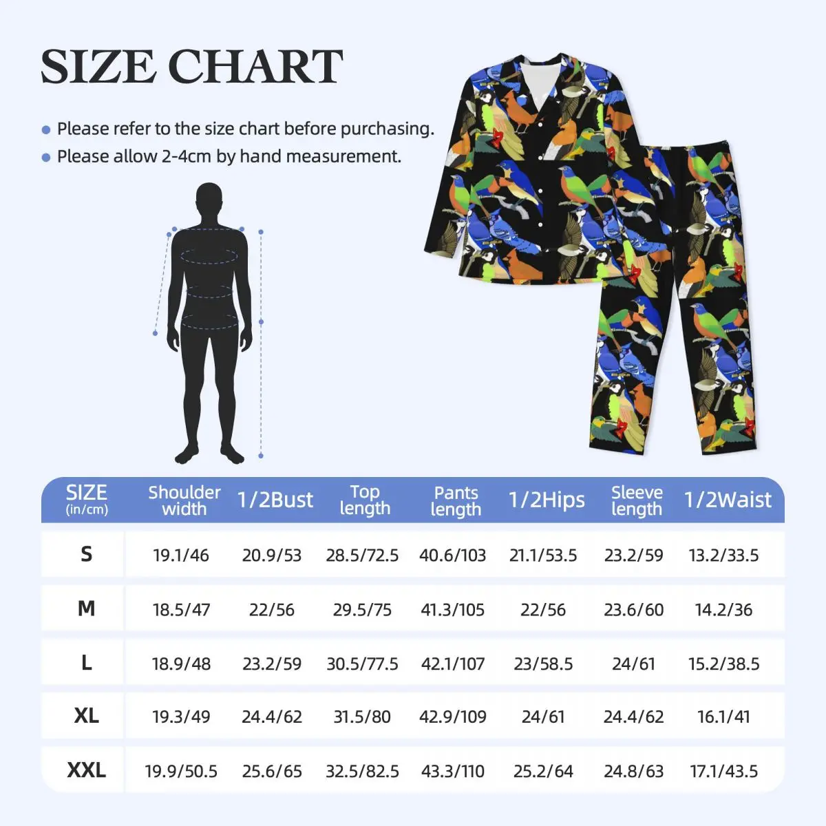 Wild Bird Sleepwear Autumn Colorful Tropical Animal Loose Oversize Pajama Set Male Long Sleeve Fashion Home Printed Nightwear