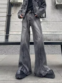 2025 Trashy Y2K Streetwear Washed Grey Baggy Stacked Flare Jeans Pants Men 90S Vintage Clothes Hip Hop Luxury Male Long Trousers 1