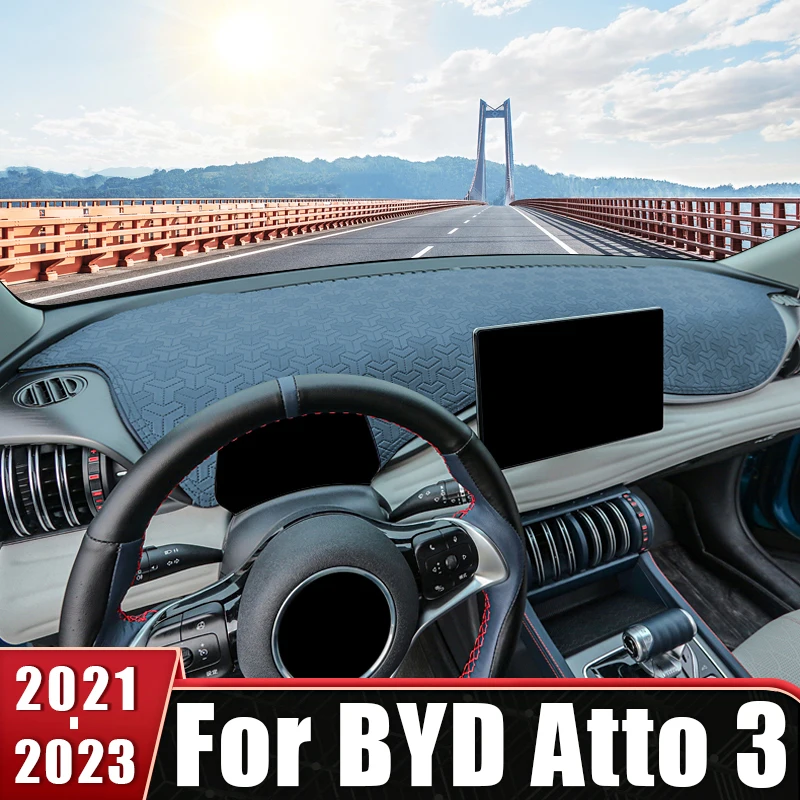 

For BYD ATTO 3 Yuan Plus EV DM-i 2021 2022 2023 Leather Car Dashboard Cover Mat Instrument Panel Non-Slip Carpets Accessories