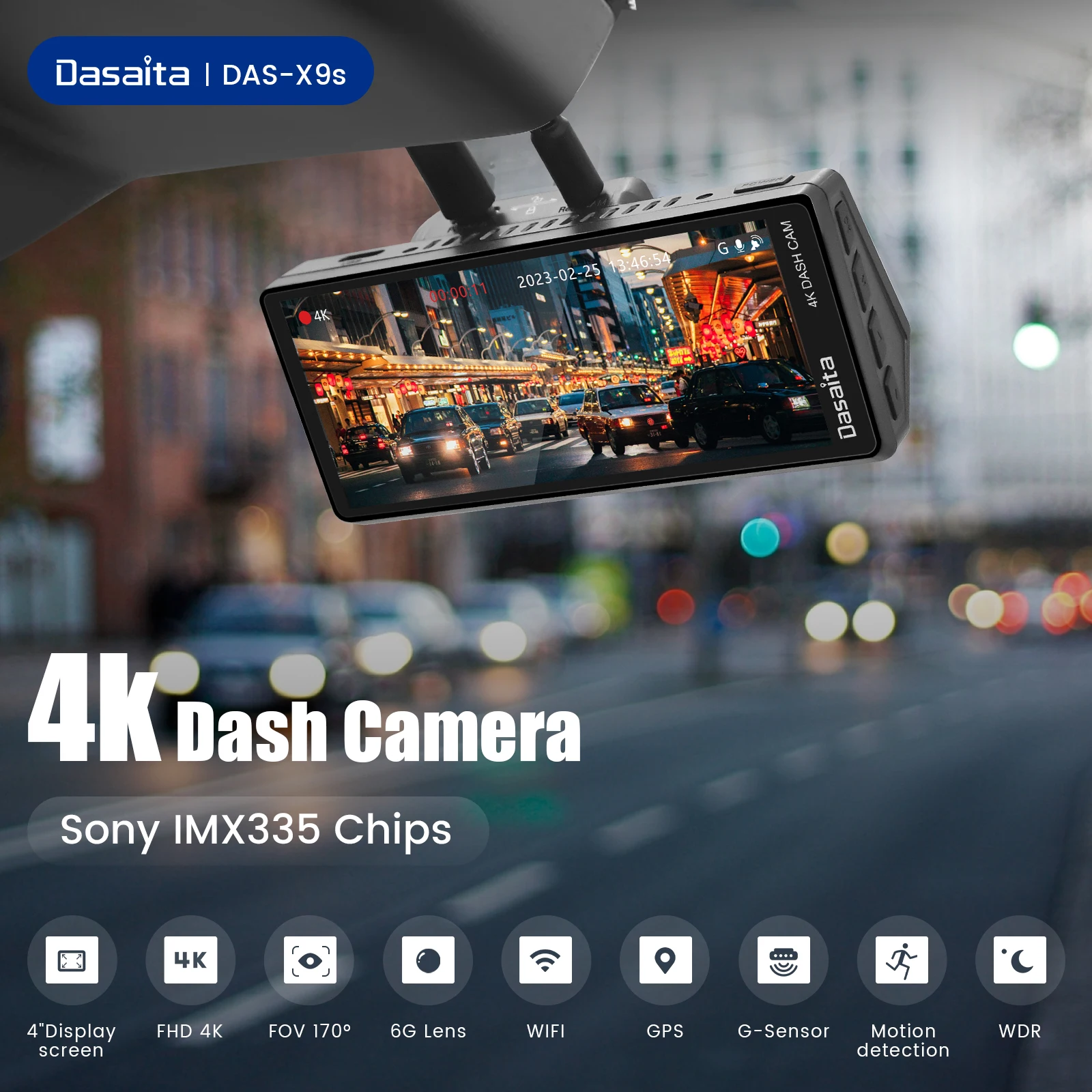 Dasaita 4 ġ LCD  ķ,  4K ĸ 1080P IMX335 Ĩ, 160     GPS ڵ    ī޶
