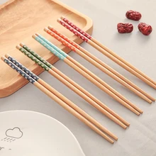 1 Pairs Reusable Chinese Classic Wooden Chopsticks Traditional Vintage Handmade Natural Flower Bamboo Chopsticks Sushi Tools