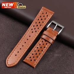 Vintage Dark Brown Genuine Cowhide Leather Watch Strap - Breathable Wristband - 22mm (Red Brown)