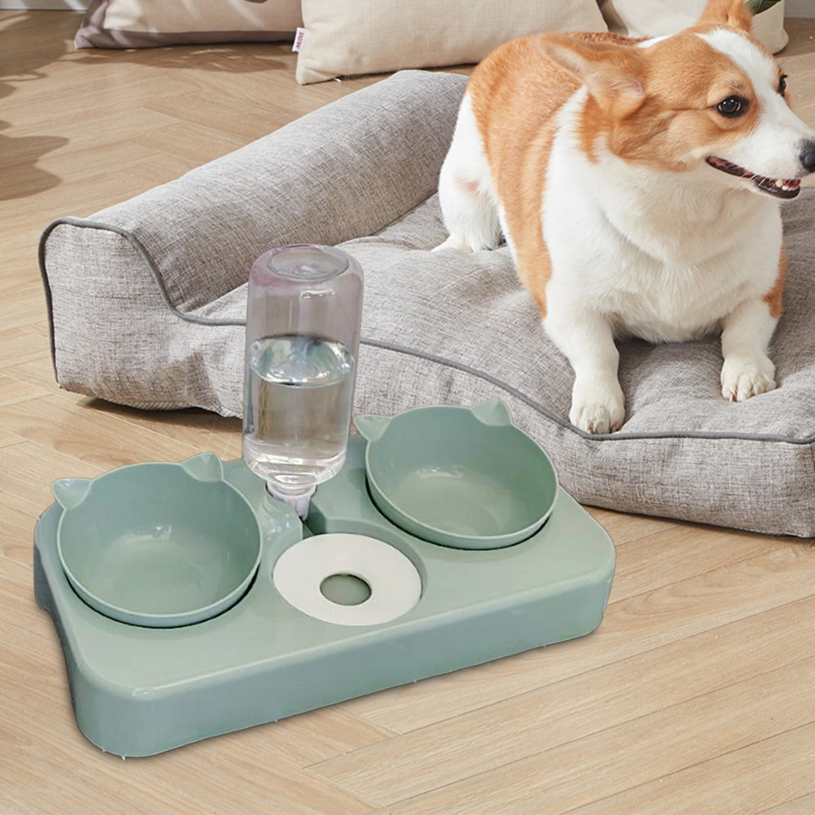 Title 21, Cat Food and Water Bowls Set with Automatic Wat...