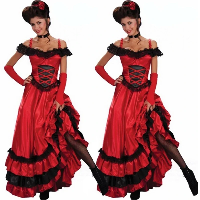 Retro Sexy Red Court Dance Dress Queen Saloon Girl Wild West Burlesque Halloween Cosplay Costume Tango Stage Performance  IV4958